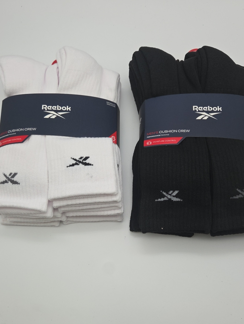 12 Reebok Men's Cushion Crew Socks  6-Pack White And 6-Pack Black